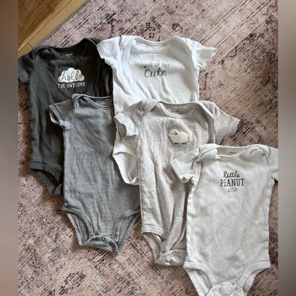 Carter's Gray and White Bodysuit Set Soft Cotton Snap Closures